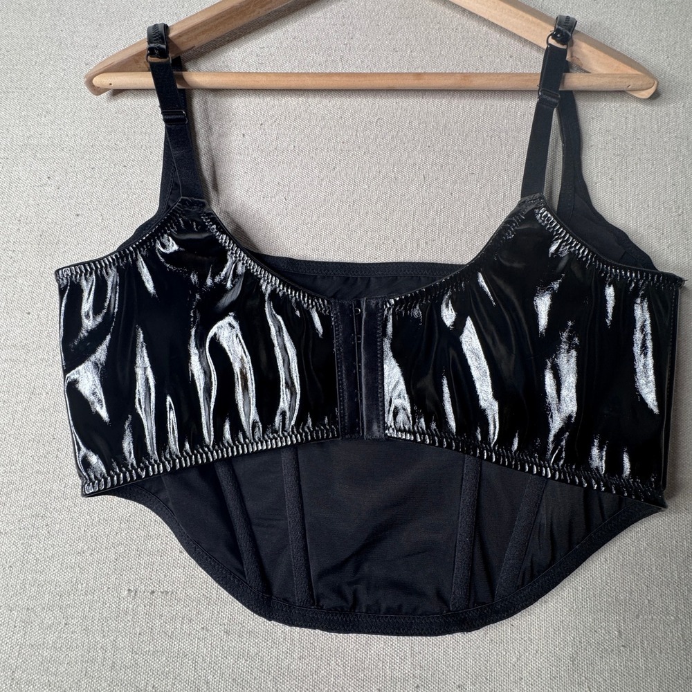 Out From Under Patent Leather Corset Top Black Boned Large Y2K - Picture 3 of 7